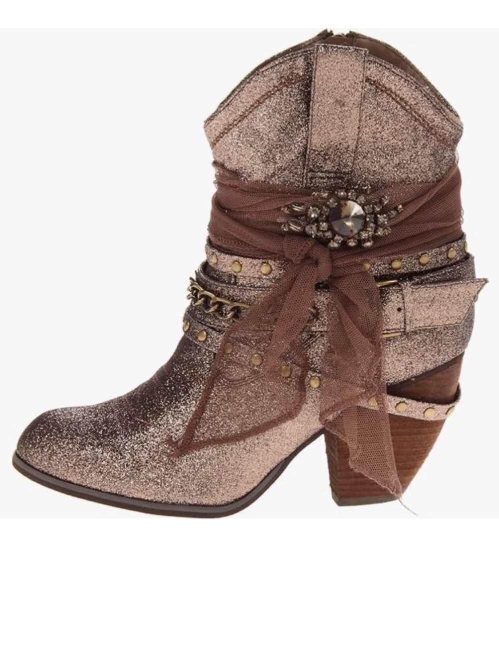 Not Rated Glitter Bronze  Western Booties  with Whimsical Jewel Wrap SIZE~7.5